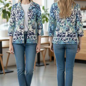 Chico's 1 Ornate Dance Sateen‎ Jacket Size 1 (STYLE: 570226062)